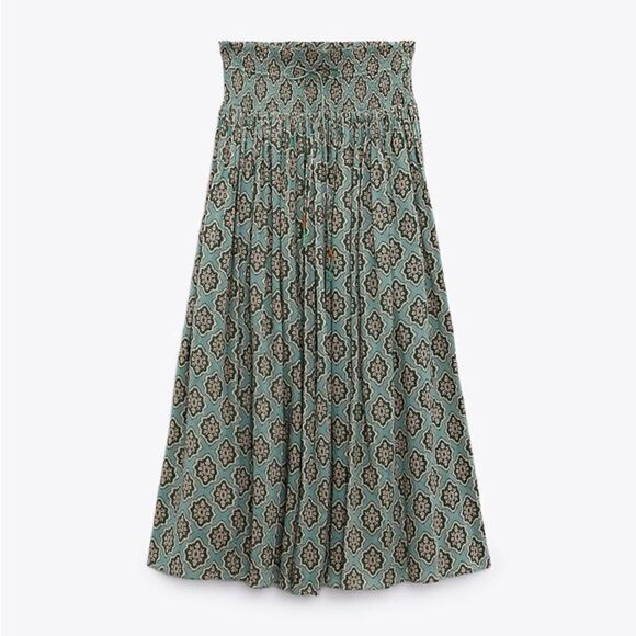 ZARA BOHO SMOCKED LONG PRINTED SKIRT - Picture 13 of 15